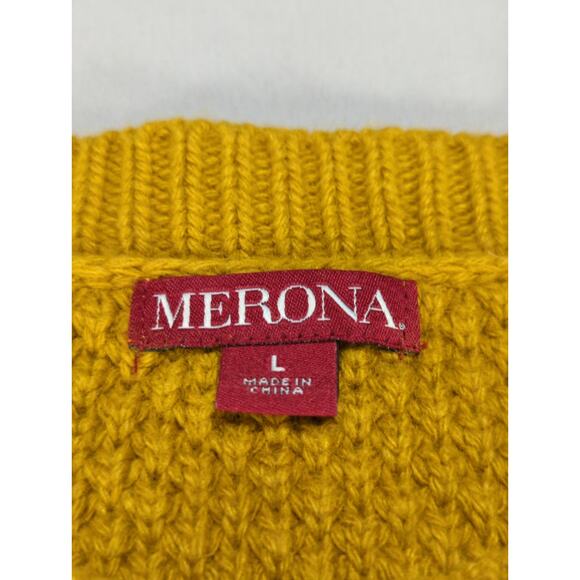 Merona Sweater L Yellow Cable Knit Long Sleeve Pullover Cotton Wool Blend Women - Picture 2 of 9